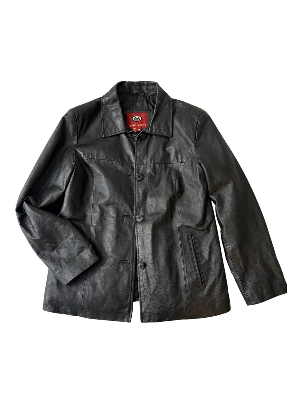 Marc Mattis Genuine Leather Jacket Women’s Medium Black Classic Button Front
